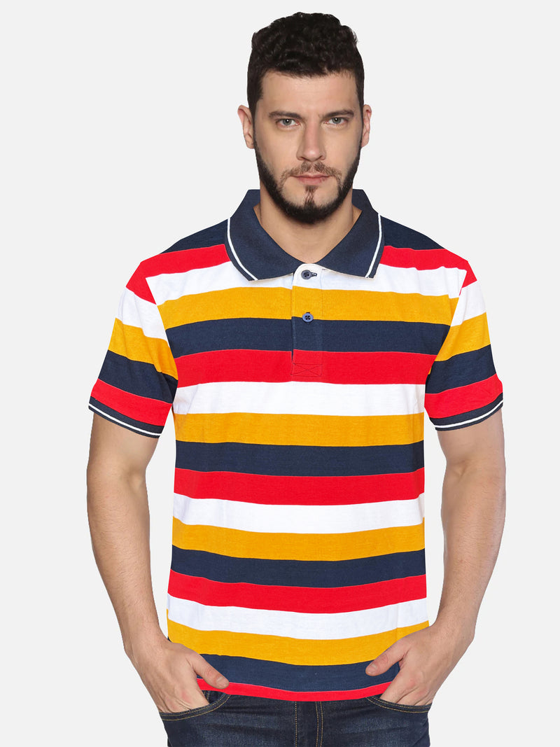 UrGear Striped Men Polo Neck Multicolor T-Shirt