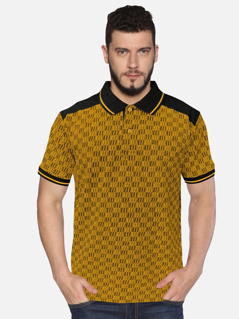 UrGear Printed Men Polo Neck Yellow T-Shirt