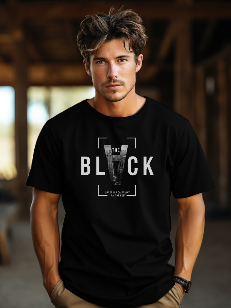 Checks & Squires Printed, Typography Men Round Neck Black T-Shirt