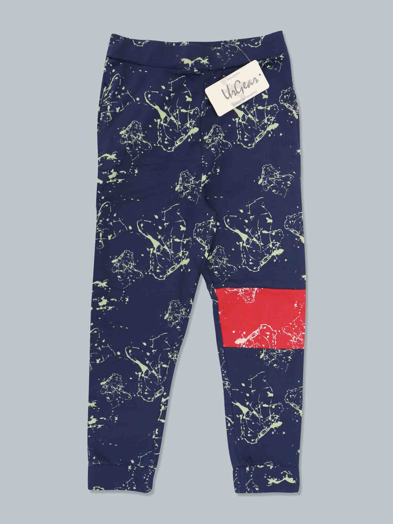 Kids Navy Blue Printed Track Pant