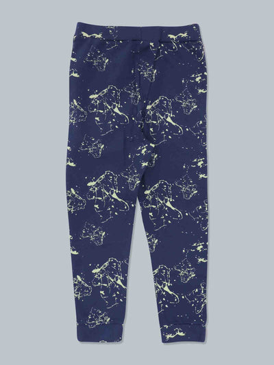 Kids Navy Blue Printed Track Pant