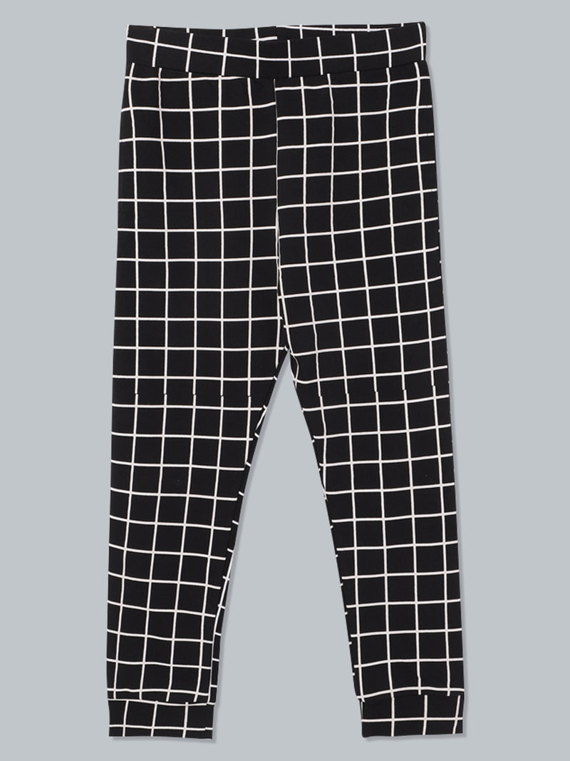 Kids Black Checked Track Pant