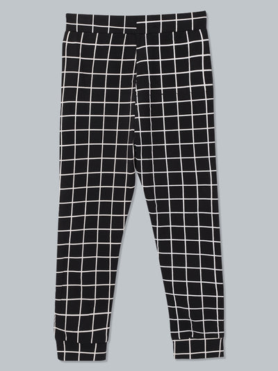 Kids Black Checked Track Pant