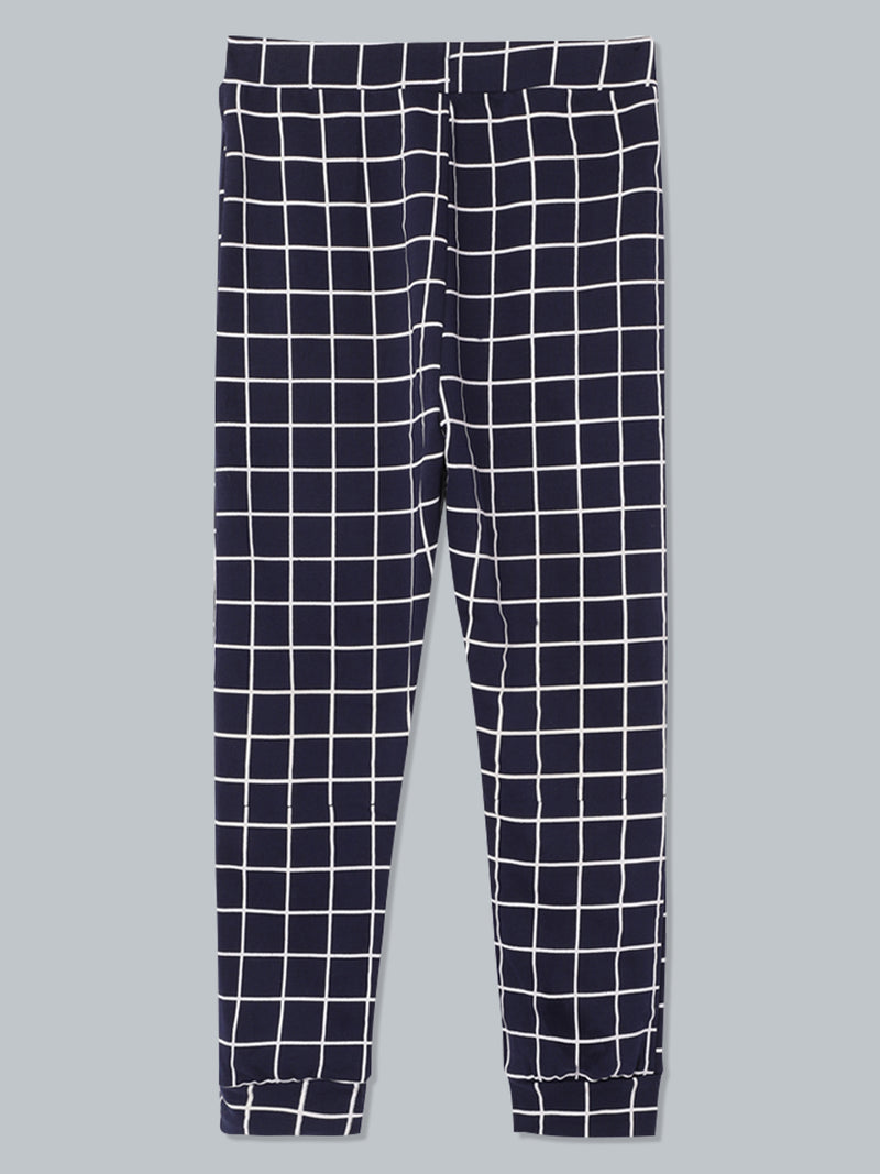 Kids Navy Blue Checked Track Pant