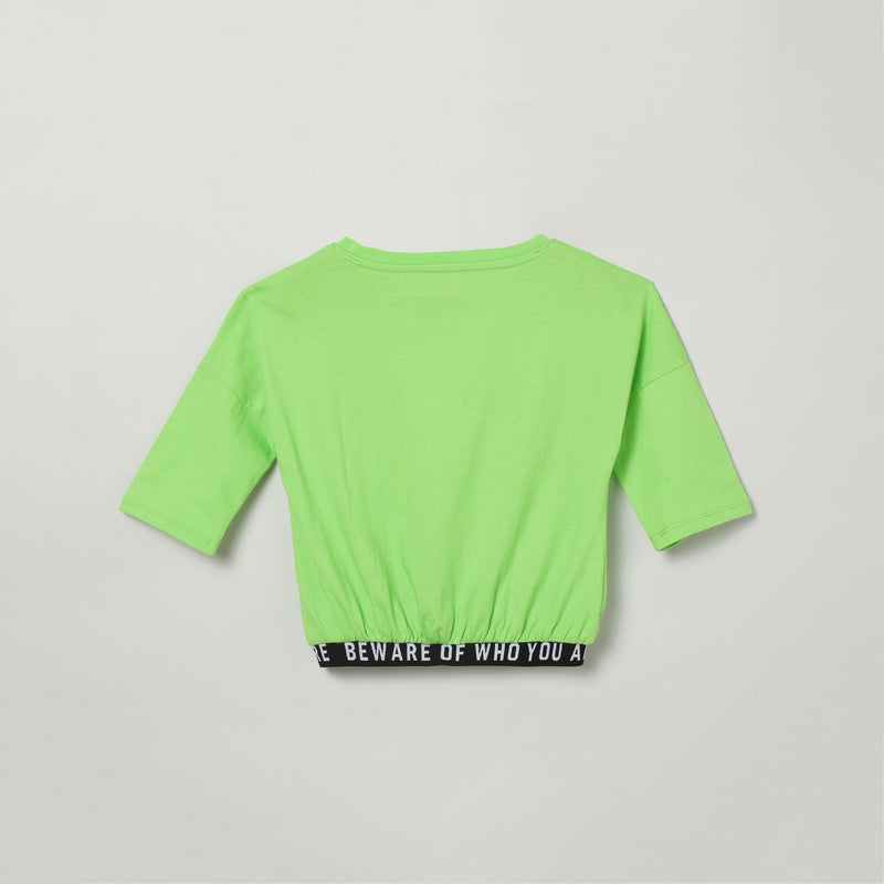 Kids Green Printed Casual Cotton T-Shirt